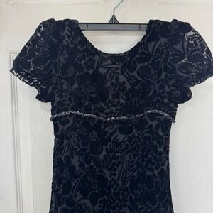 Blush by Us Angels Girls 7 Black Floral Velvet Beaded Waist Ruffle Long Dress